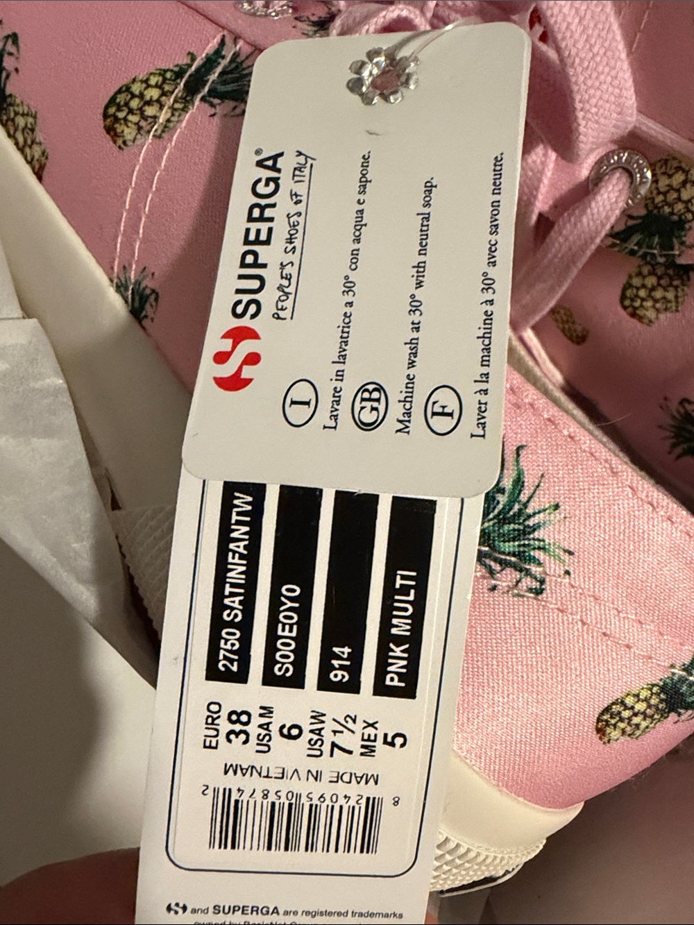 Superga Pink Canvas Pineapple Print Low-Top Sneakers - Picture 2 of 6